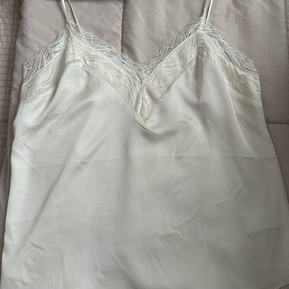 Express Lace-Trim Satin Cami - Cream